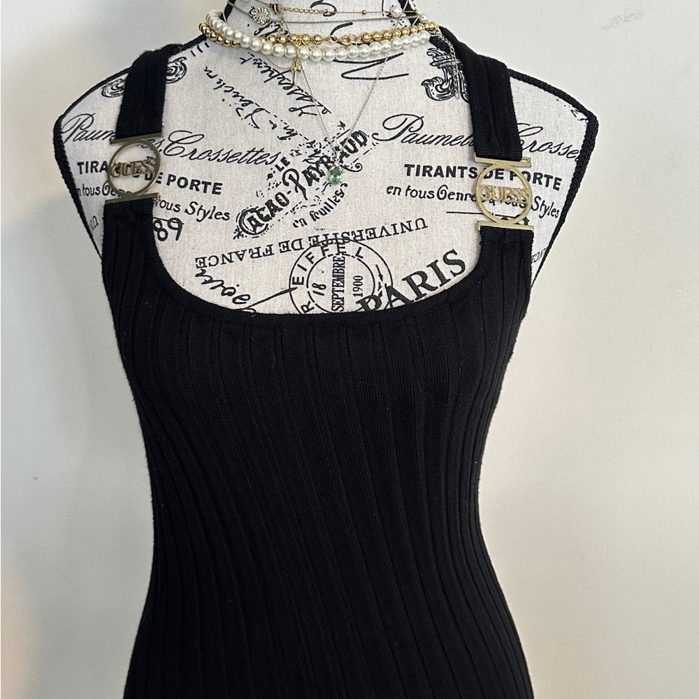 Guess Black Ribbed Sleeveless Dress